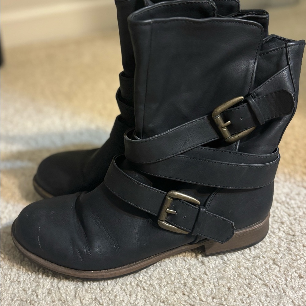 Women's Black Buckle Ankle Boots